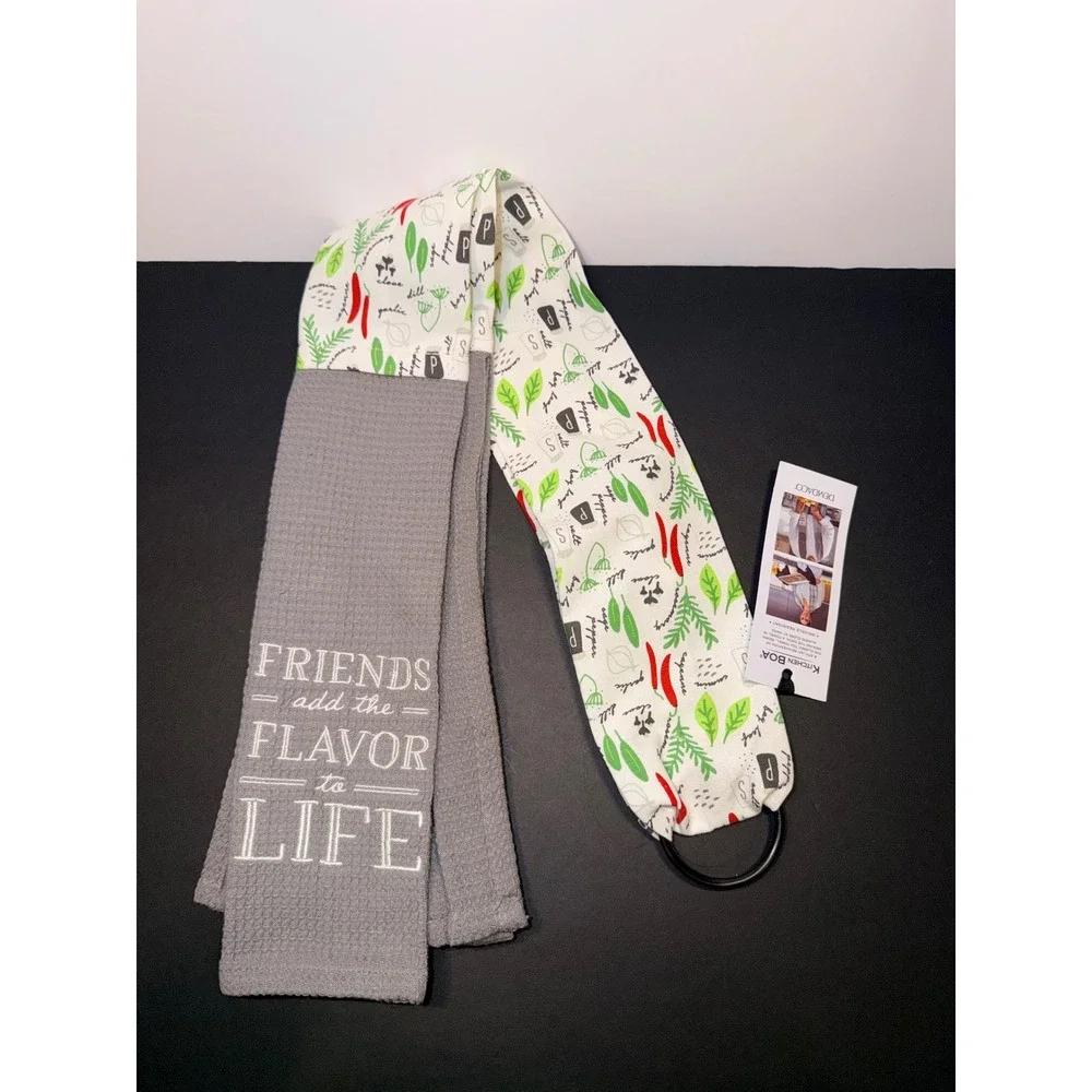 Demdaco Kitchen Boa Gray Waffle Towel Friends Add Flavor to Life Herb Print NEW